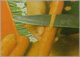 Pelar las zanahorias, rascando su superficie con un cuchillo bien afilado.